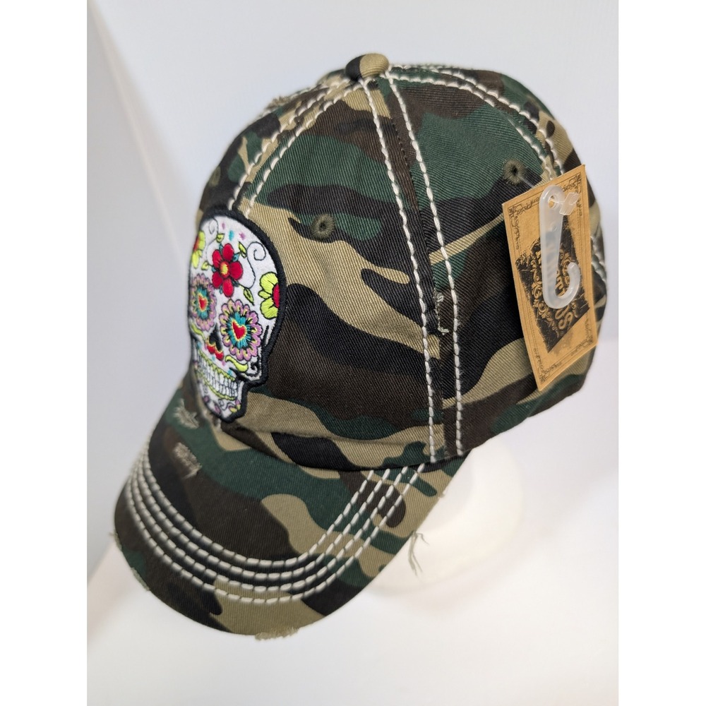Kbethos Vintage Camo Sugar Skull Baseball Cap Distressed Hat V-1344 New